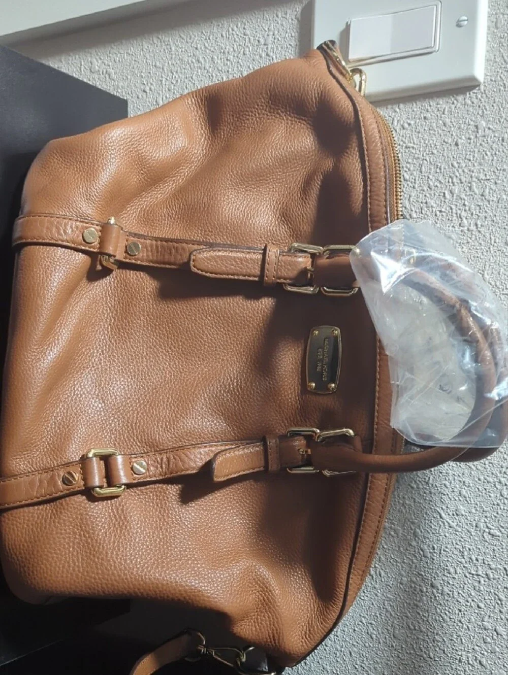 Michael Kors Cognac Pebbled Leather Satchel - Picture 3 of 10